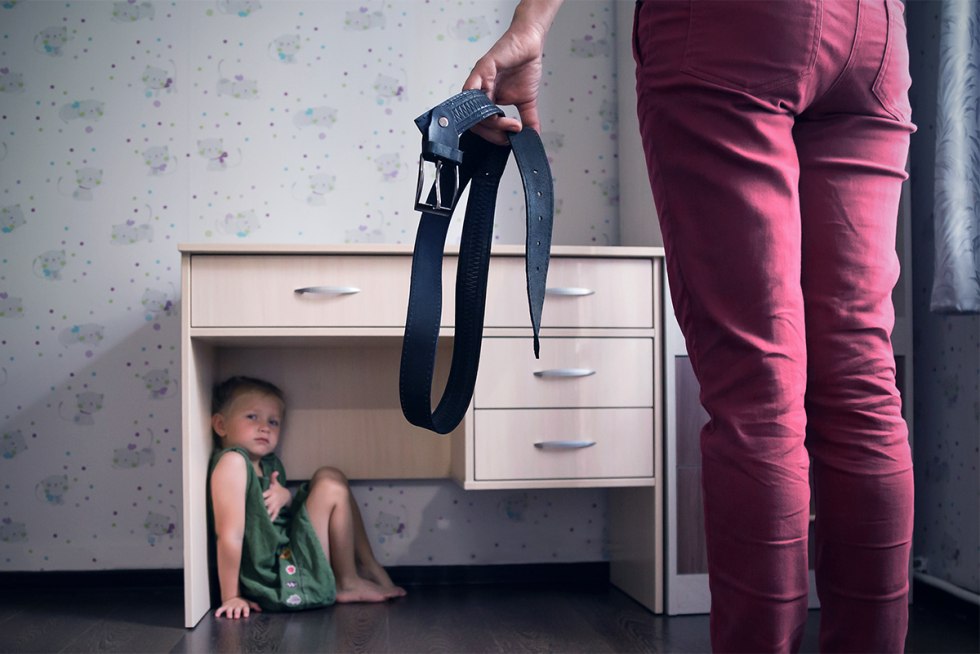 The older sister spanked