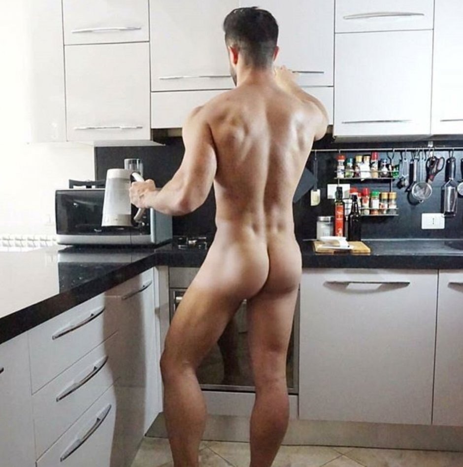 Beautiful naked female priests in the kitchen