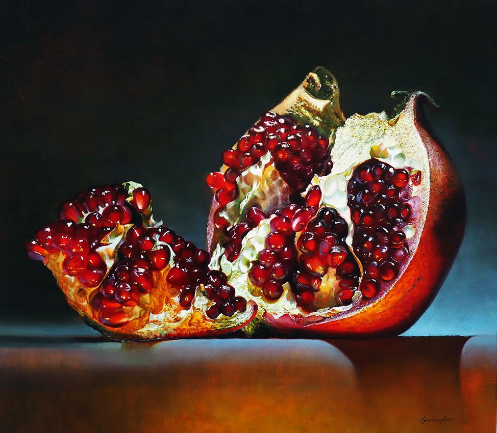 Pomegranate painting hyperrealism