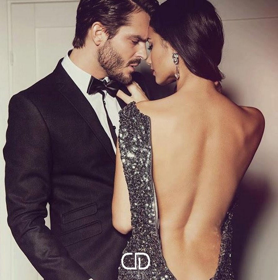 Man and woman in red