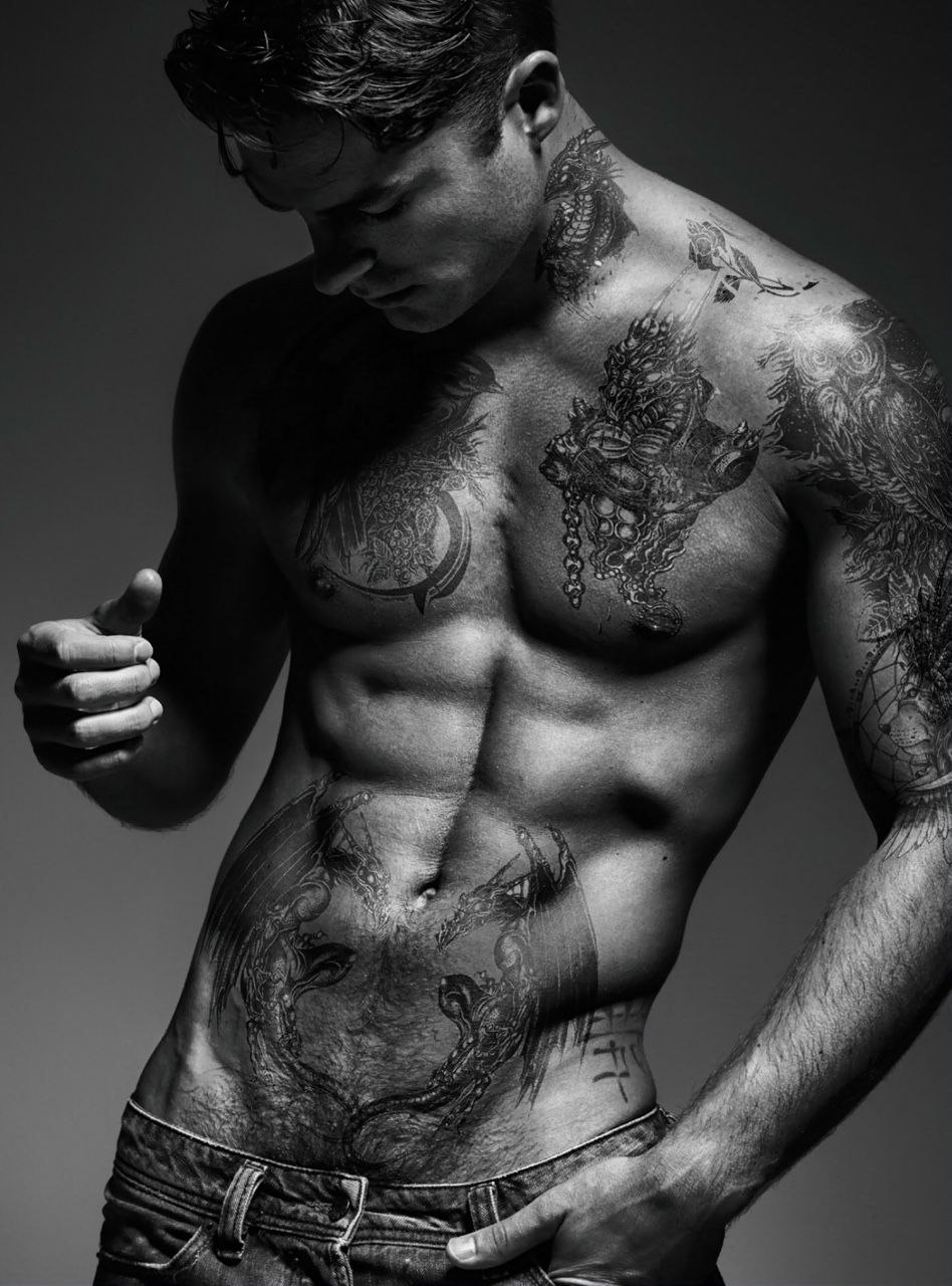 Male body on a black background