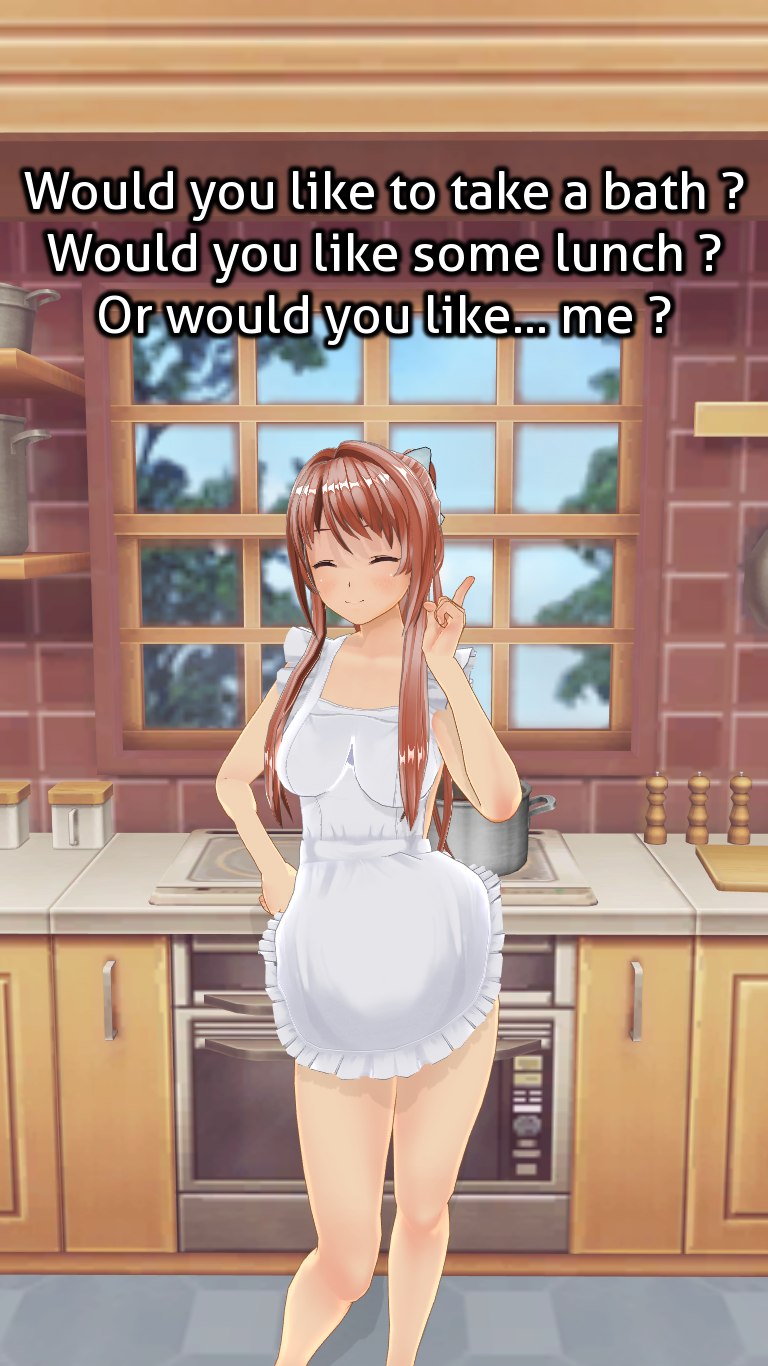 In the kitchen naked in a apron