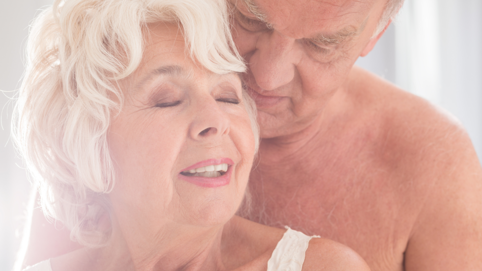 Kiss of elderly women