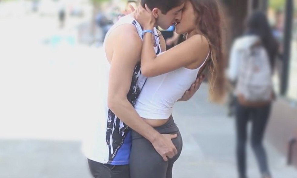 Kisses on the street with a girl