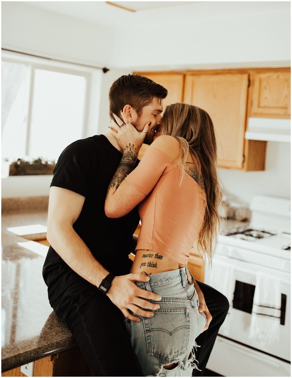 Passionate kiss in bed