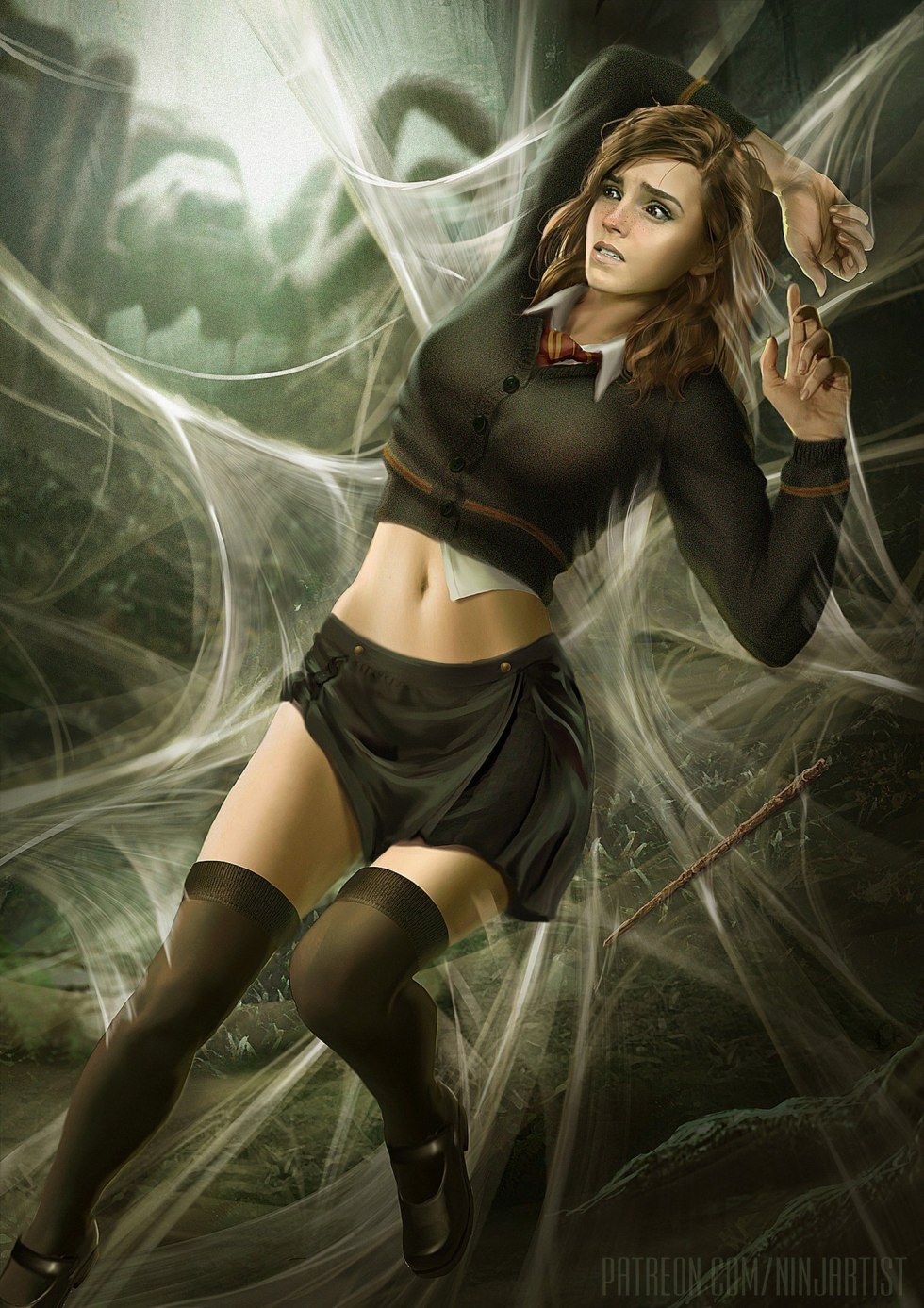 Woman spreads her legs in the office