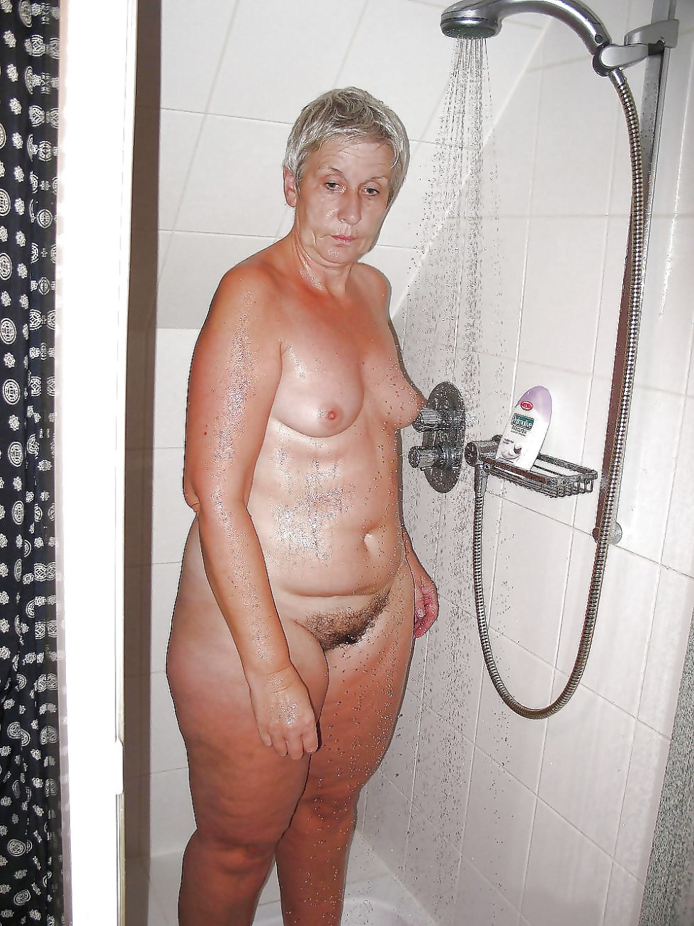 Naked old woman in the shower