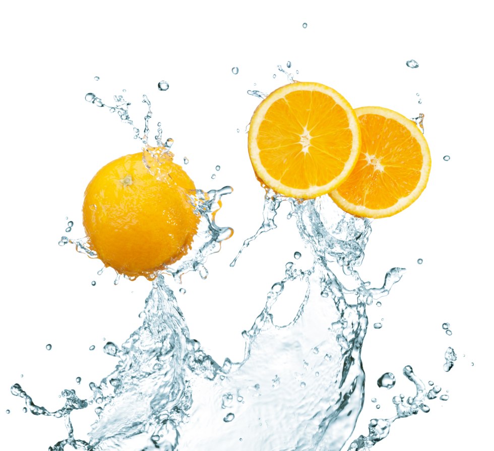 Orange in water on a white background
