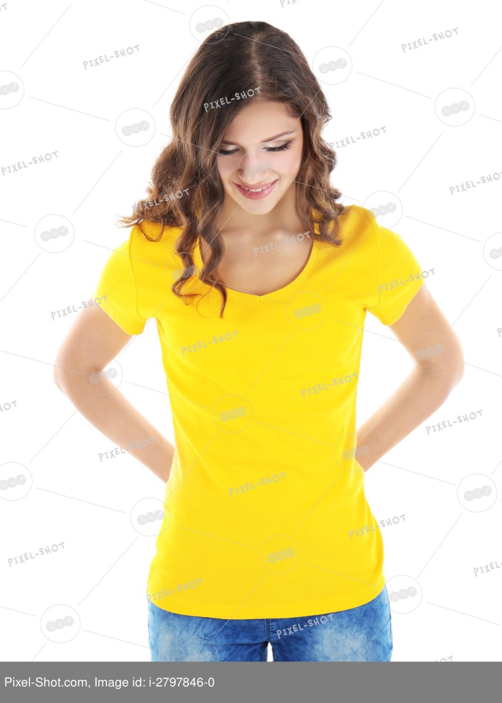 Blonde in a yellow T -shirt