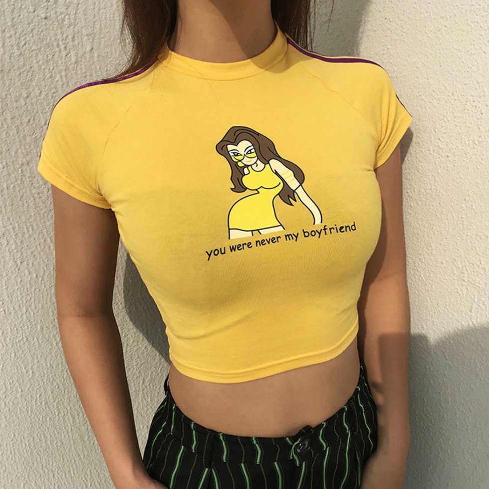 Women's shortened yellow T -shirt