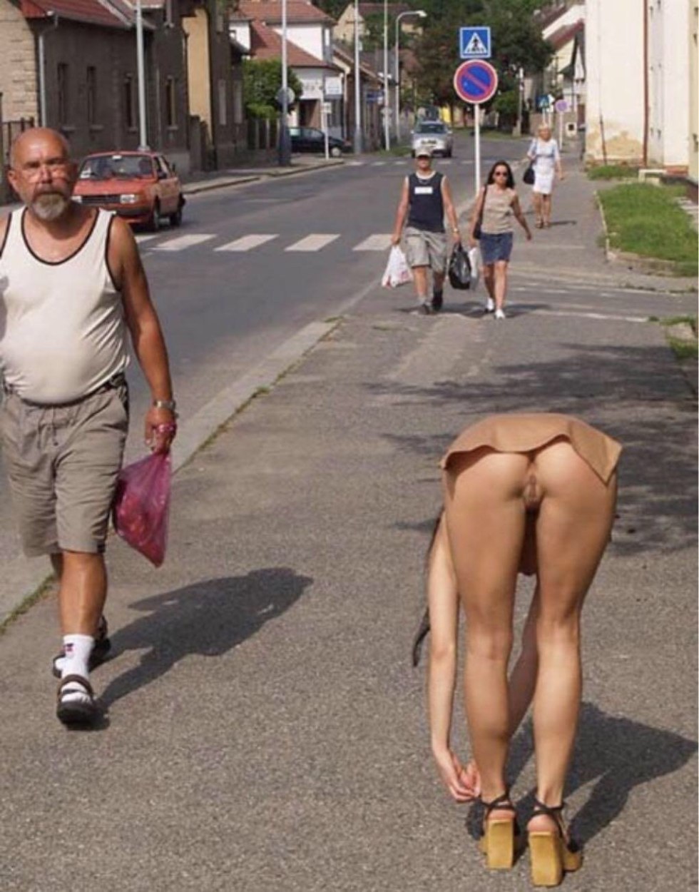 Naked women's butt on the street