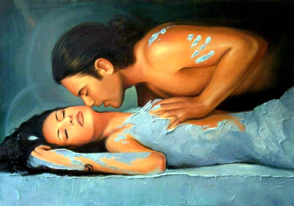 Man and woman painting