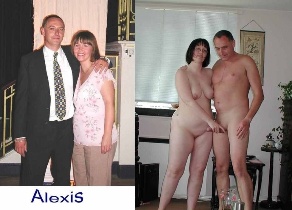 Dressed and undressed mature couple