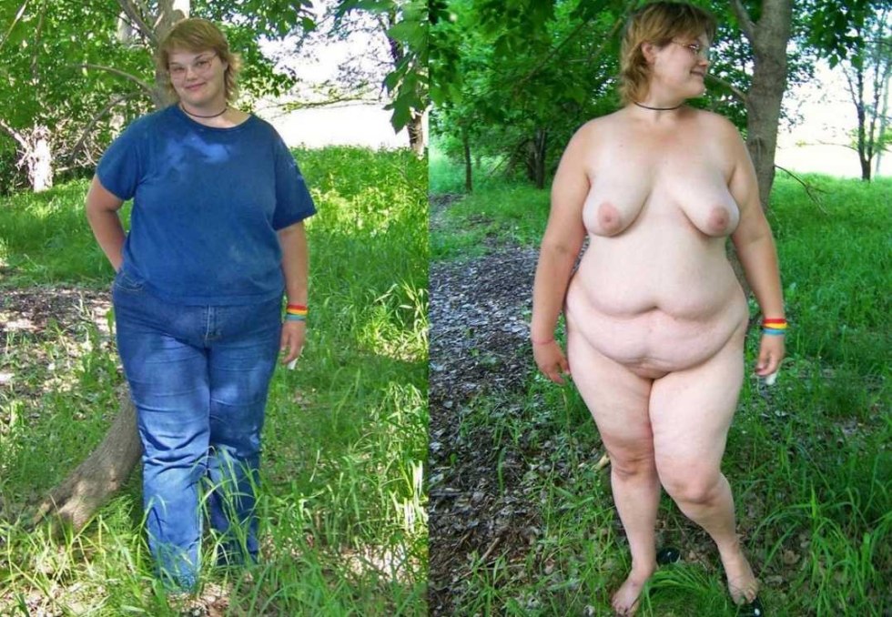 Naked and dressed fat women