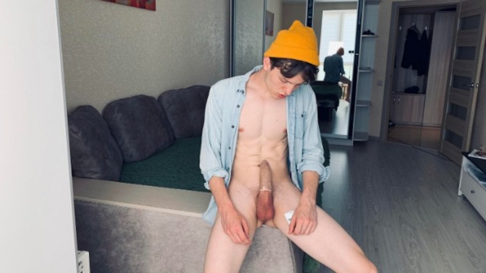 Male member in condom