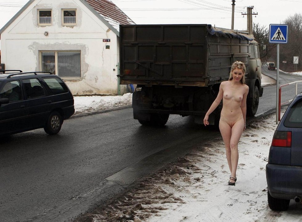 Naked woman on the highway