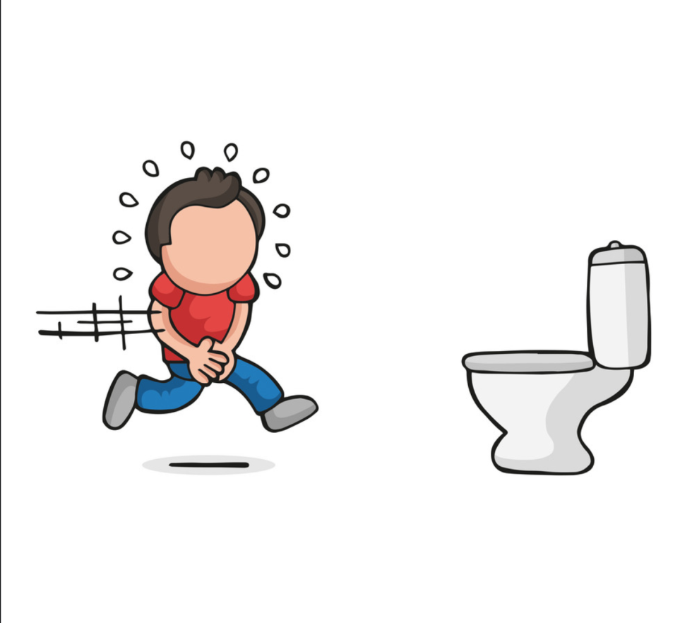 A person runs to the toilet