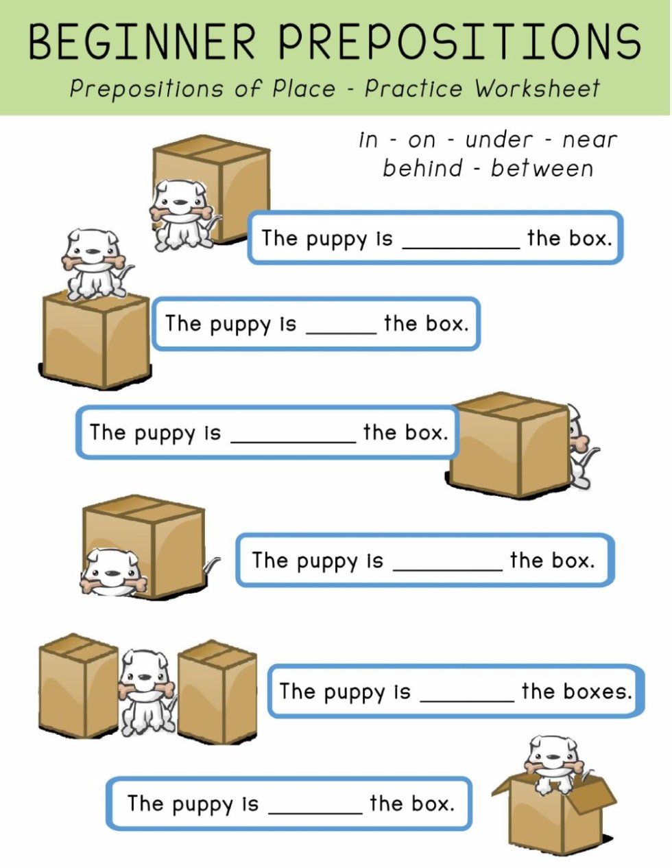 Prepositions of the place in under worksheet