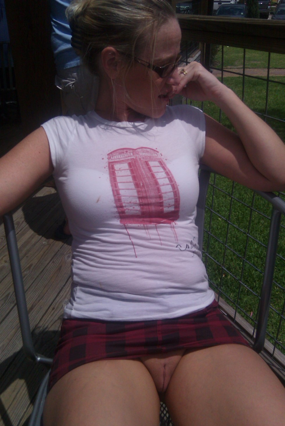 In a short skirt without panties