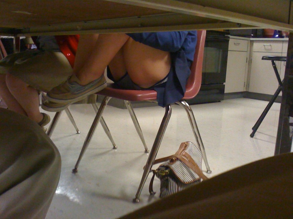 Girl in the office without panties