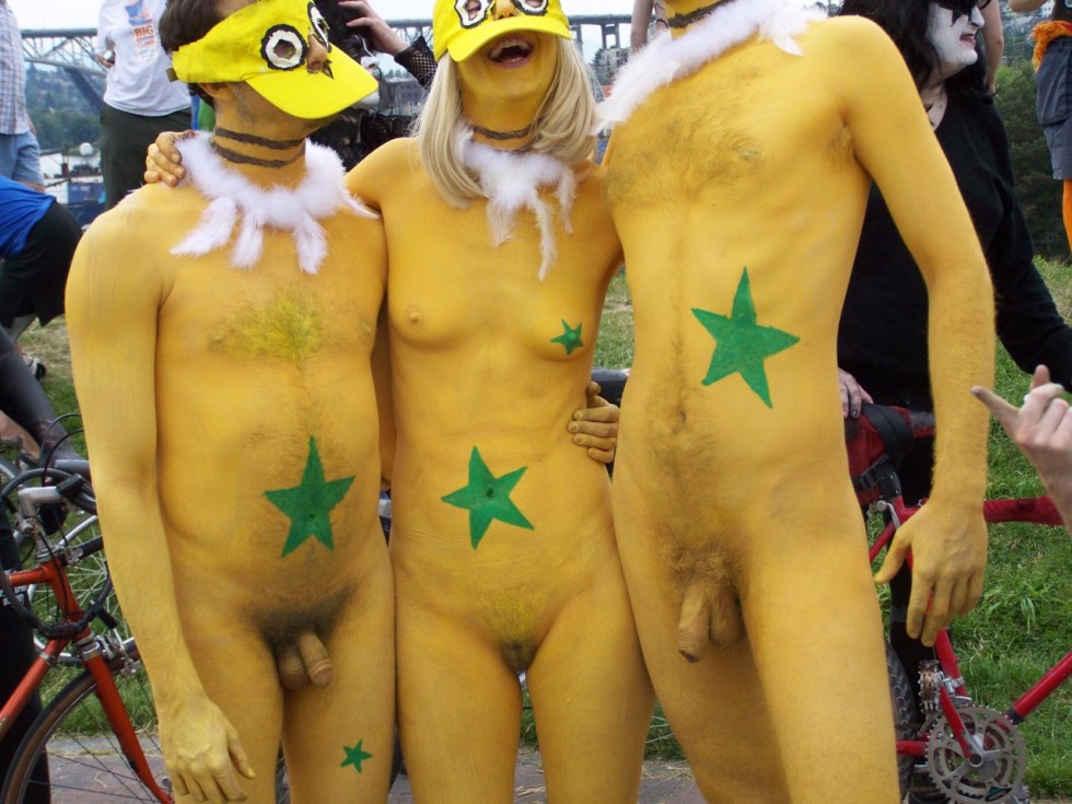 Naked nudists in public