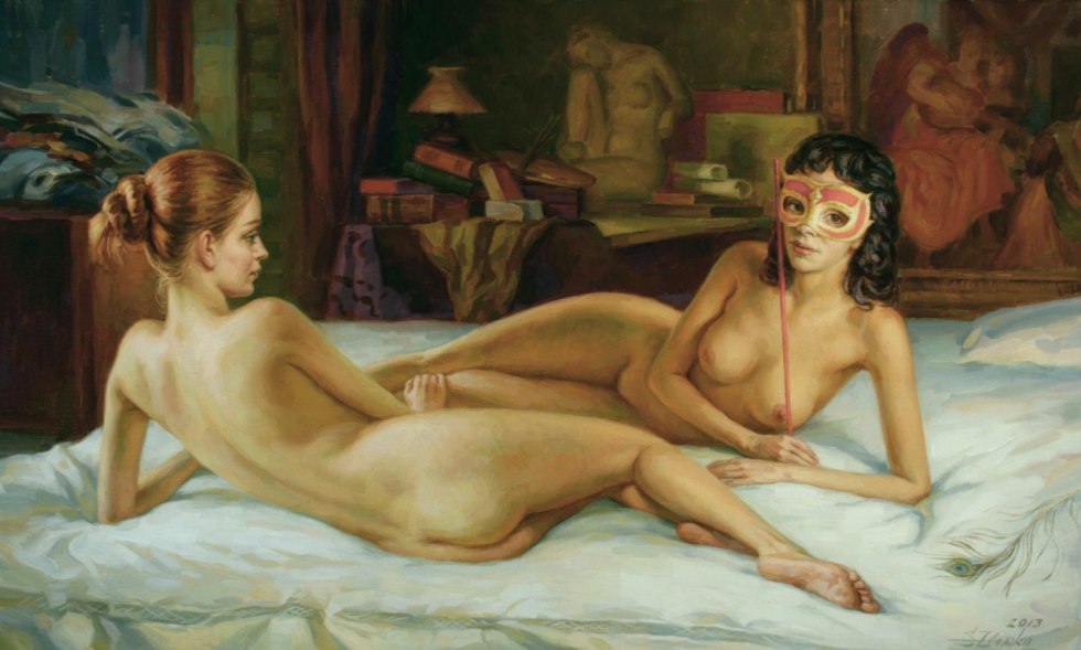 Naked teenagers in painting in