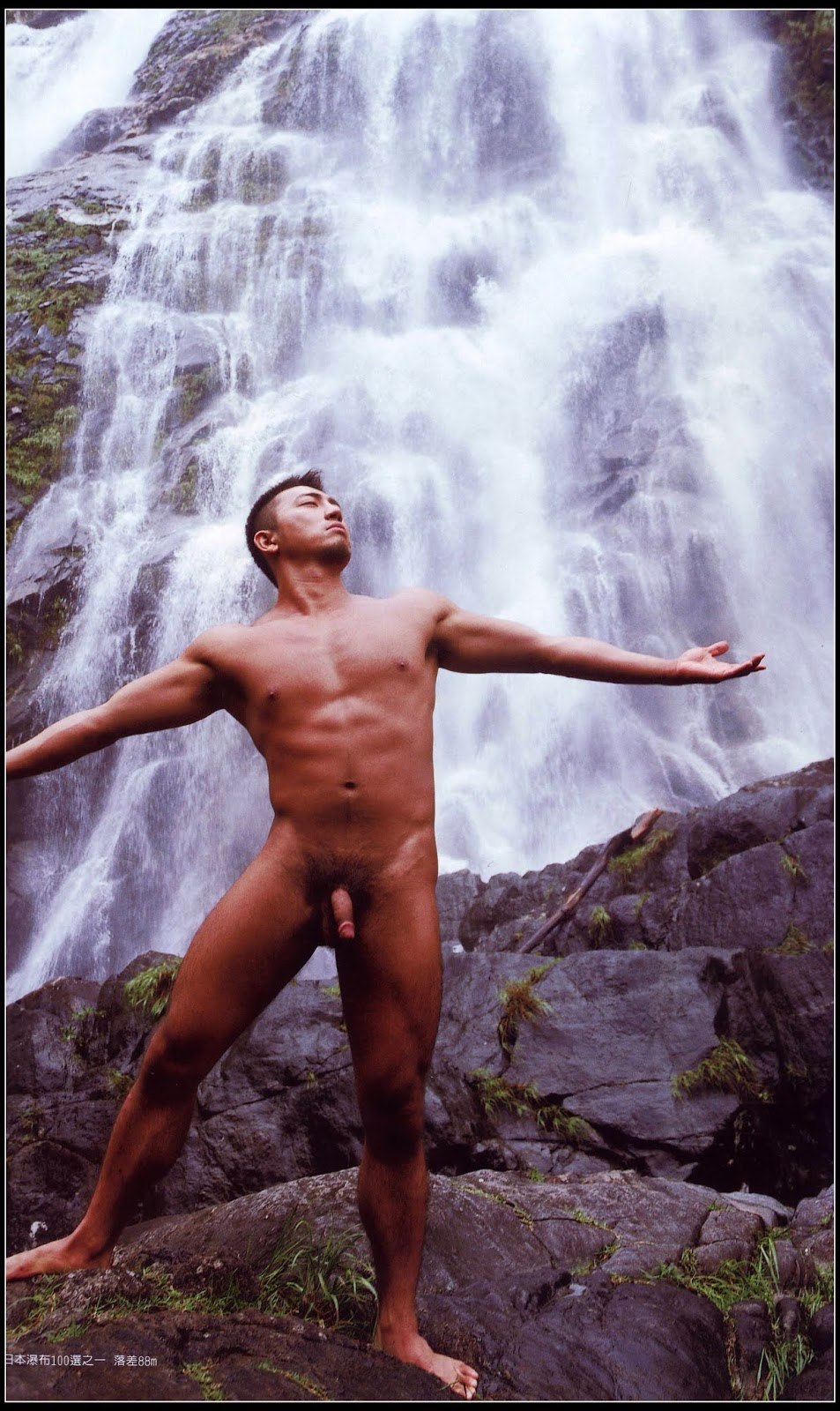 Naked beauties under the waterfall