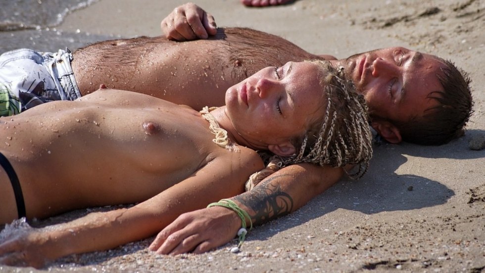 Naked on a textile beach