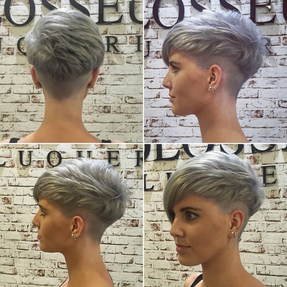 Women with a short haircut in a swimsuit