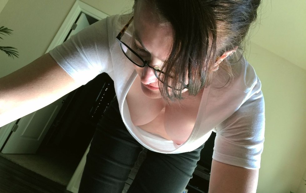 Tits in a blouse without a bra