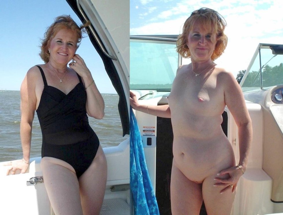 Mature dressed shattered in swimsuits