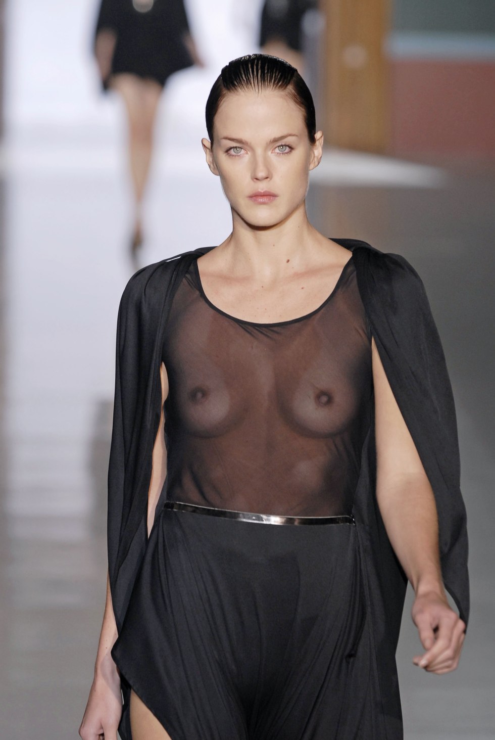 Naked fashion models on the catwalk