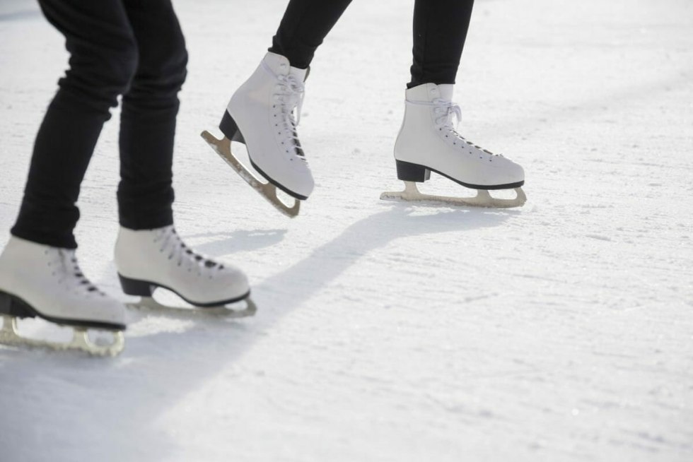 Tied skates on ice