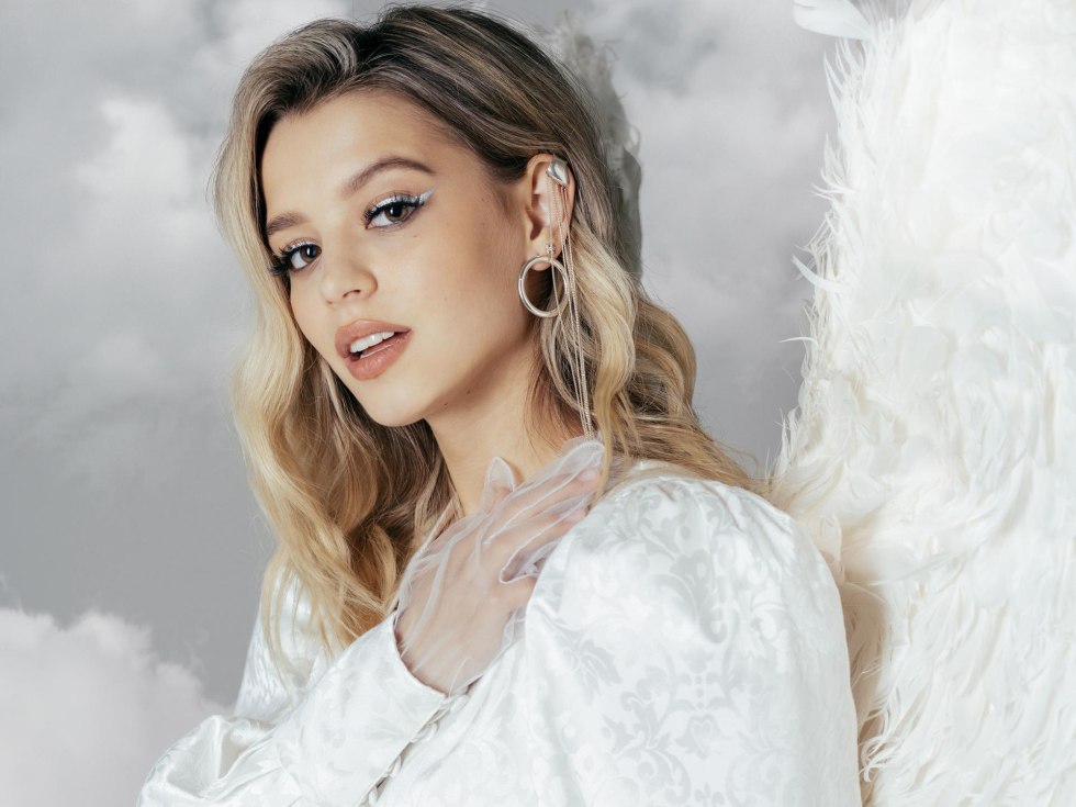 Blonde in a swimsuit unusual