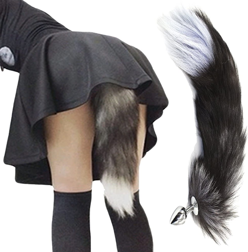 Schoolgirl with anal tail