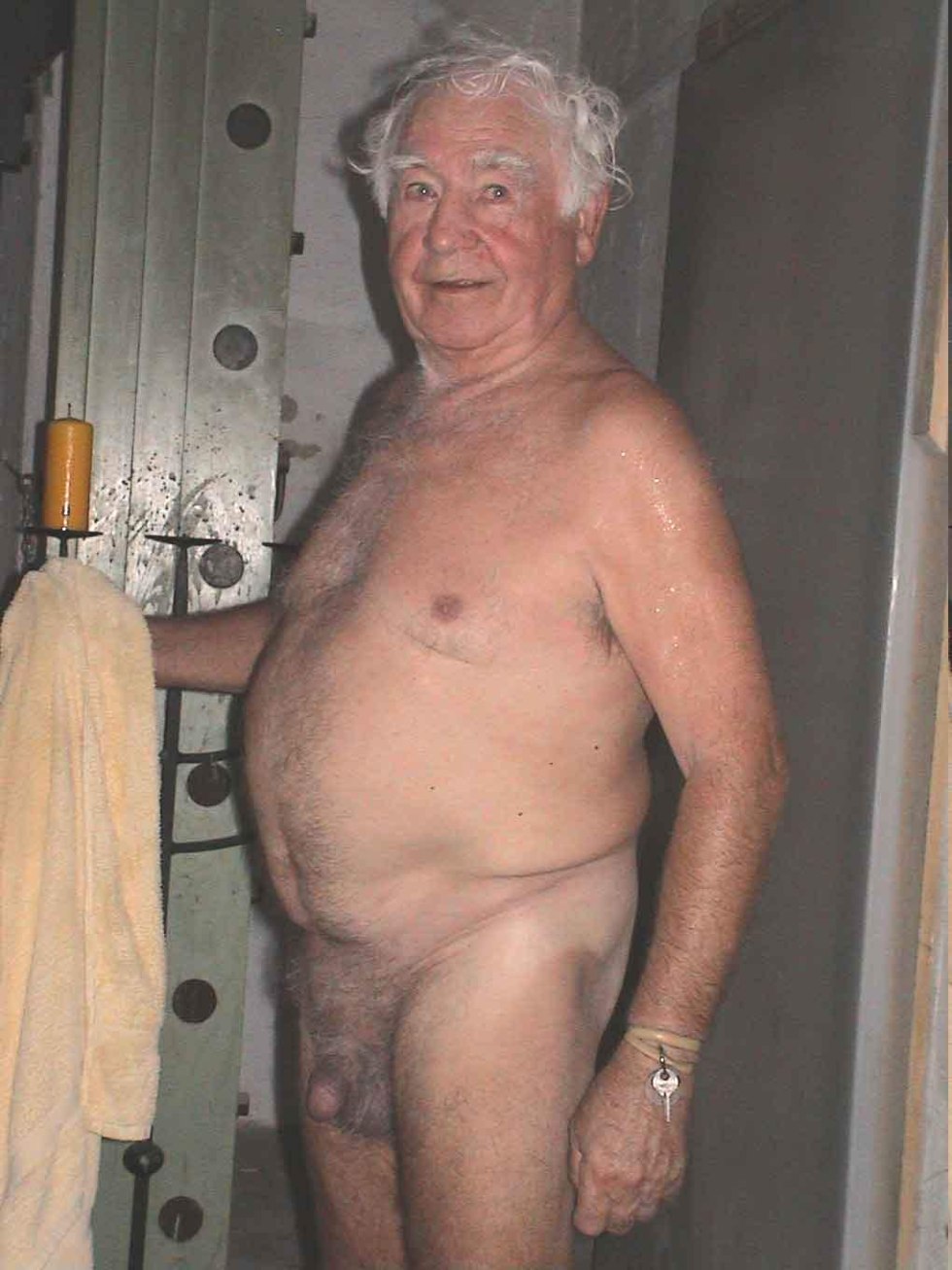 Naked old with young in the bath