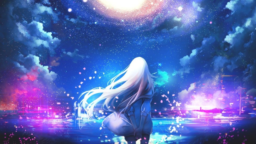 Girl and starry sky