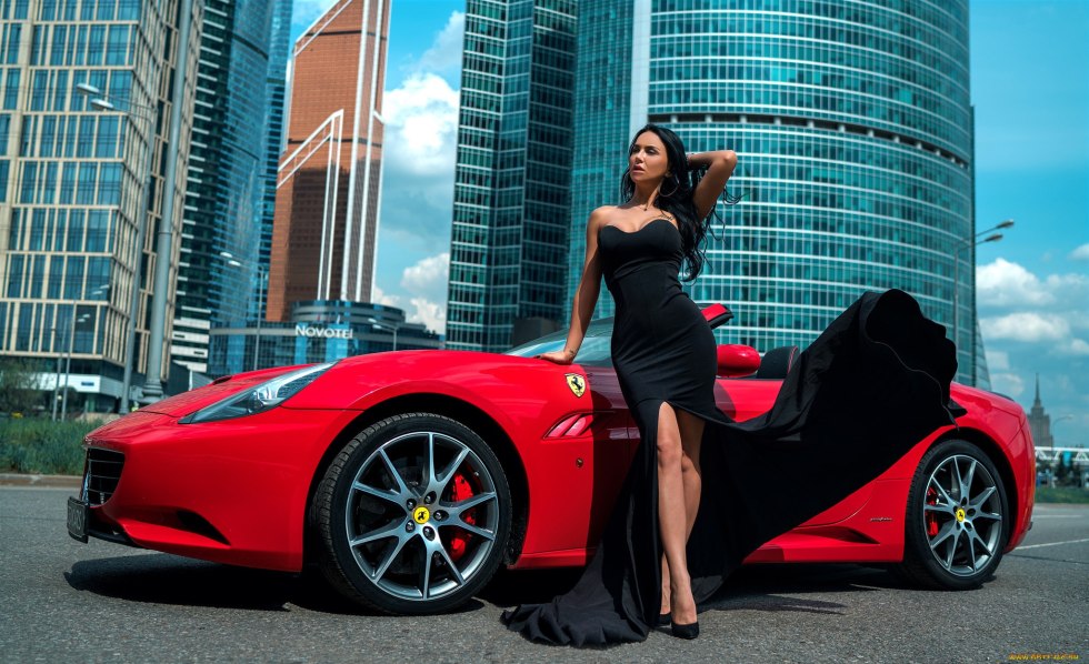 Red Ferrari and Girl