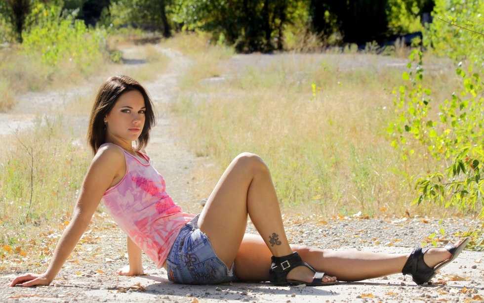 Girls in shorts in nature