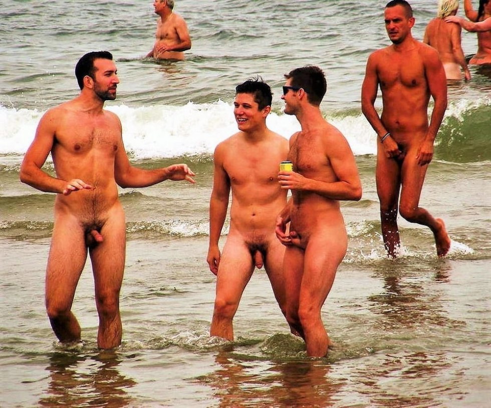 Naked fat men on the beach