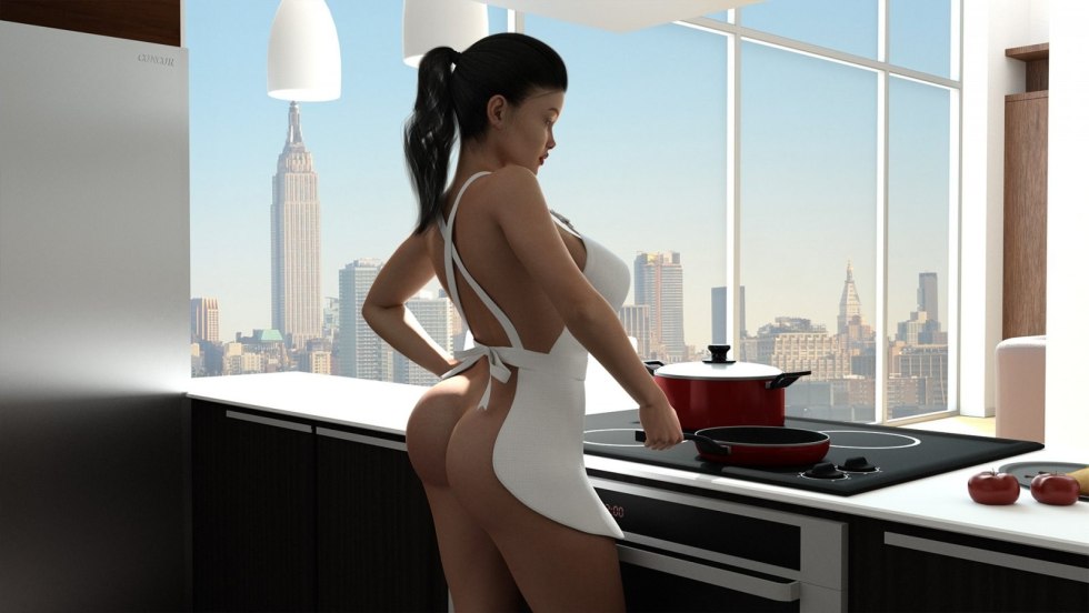 Naked saleswoman in a store