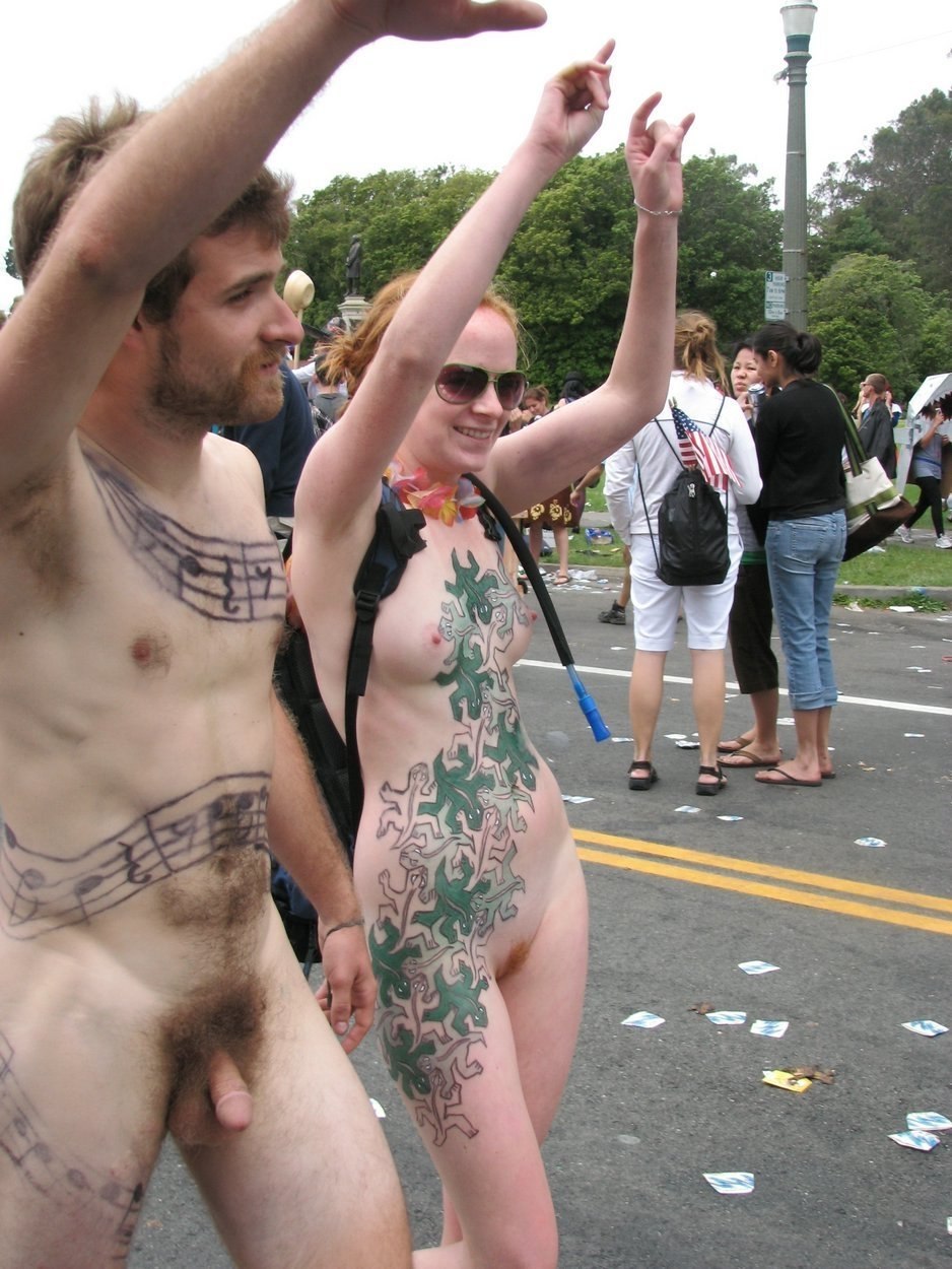 Exhibitionists parade are naked