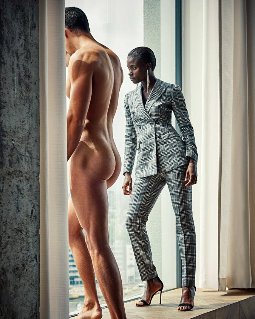 Naked man dressed woman