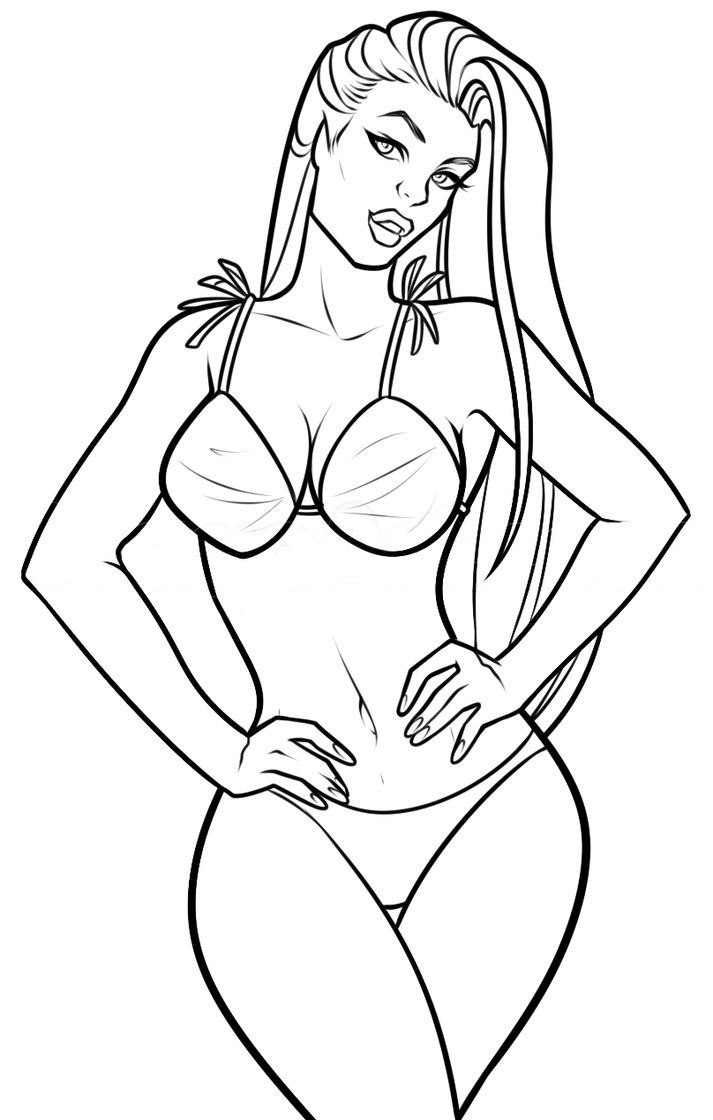 Coloring girl in a swimsuit