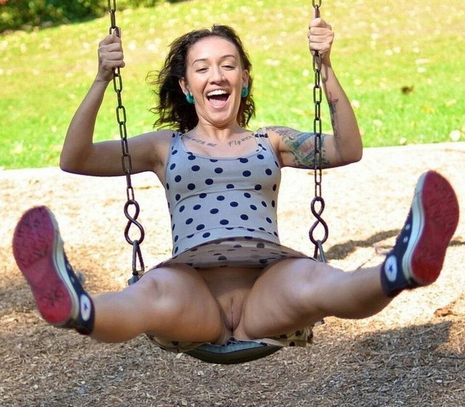 Girls on a swing without panties
