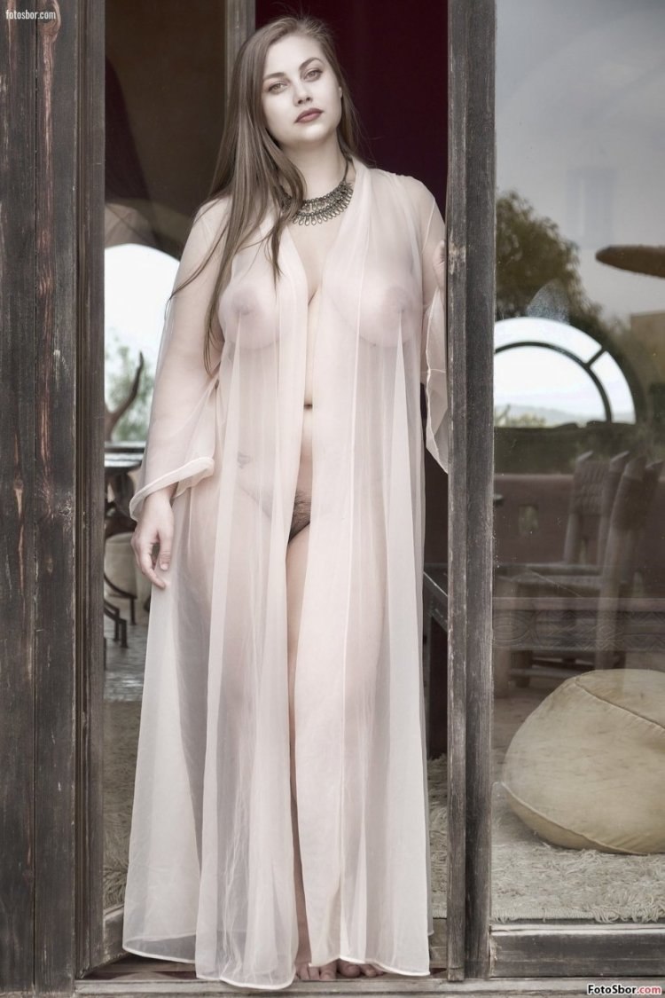 Naked in a transparent peignoir