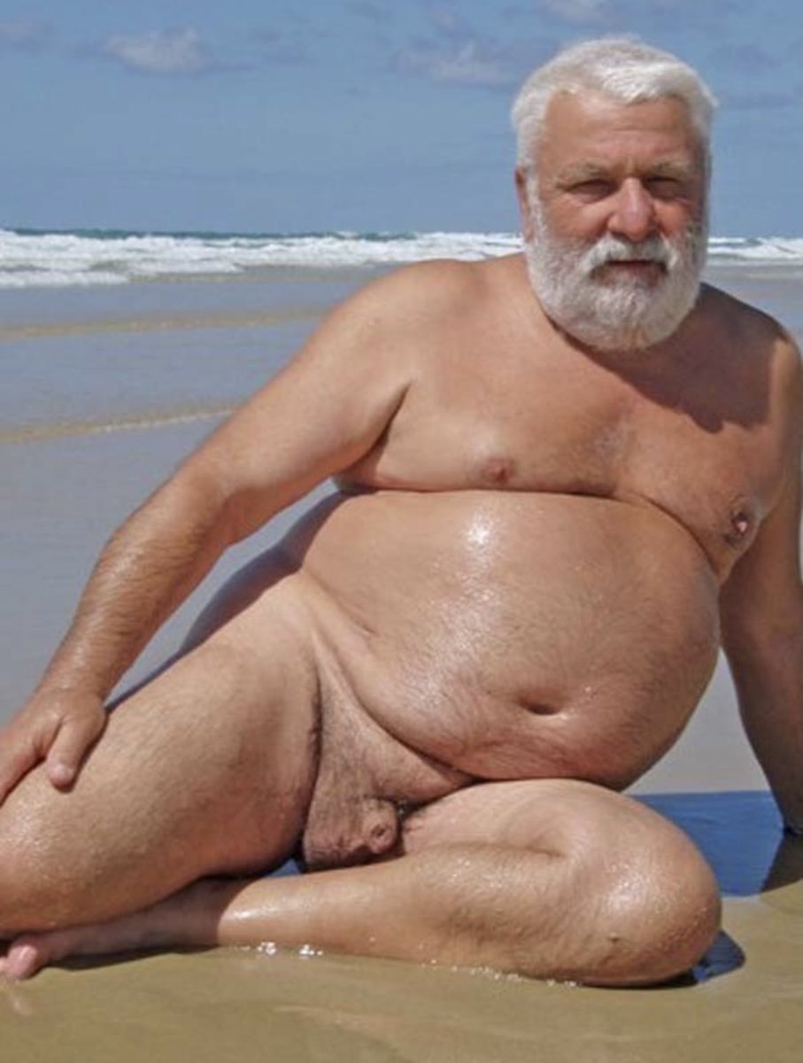 Naked fat men on the beach