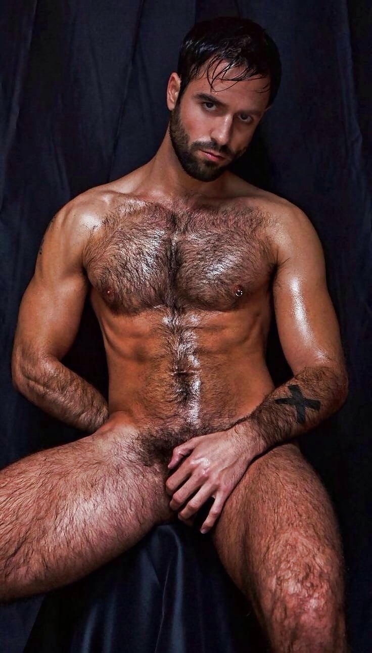 Naked men with hairy breasts