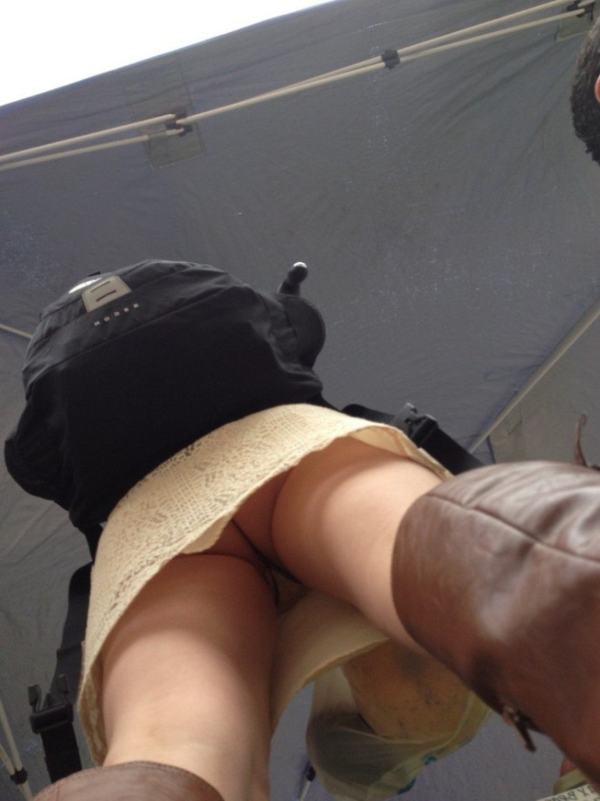 Panties under the skirt on the bus