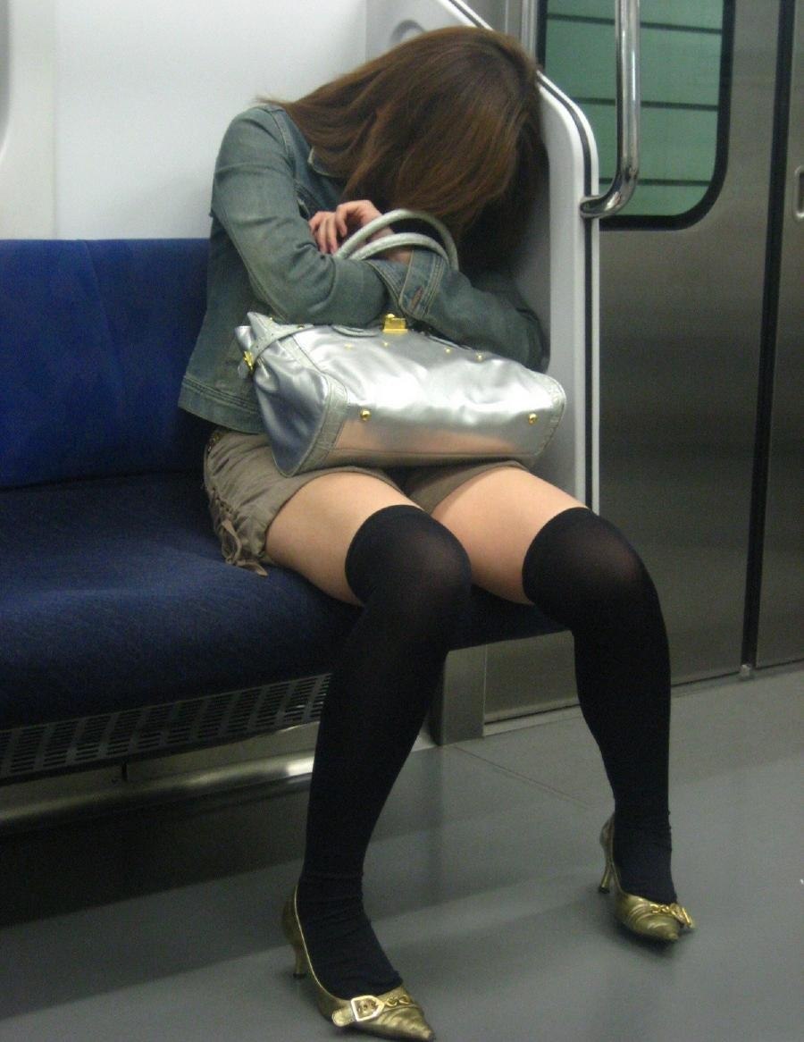 Pantyhose under the skirt in the subway